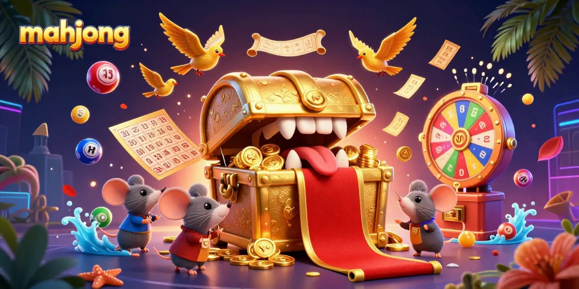 Engage in mahjong action with treasure chests, colorful lottery balls, and dynamic casino elements.