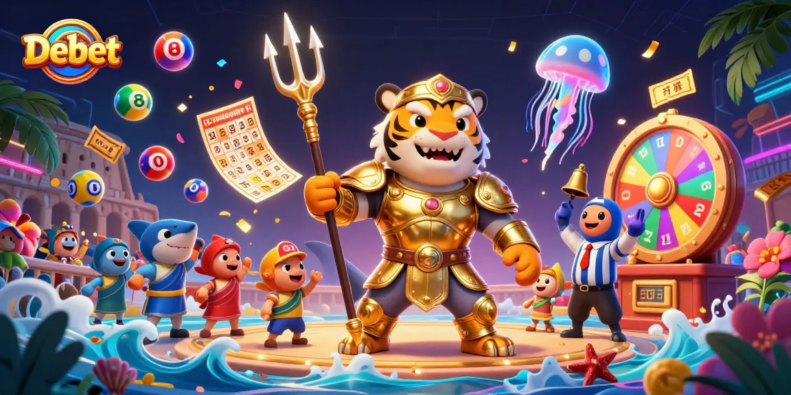 Bet on Debet with a dynamic 3D underwater casino scene featuring a tiger shark and festive characters.