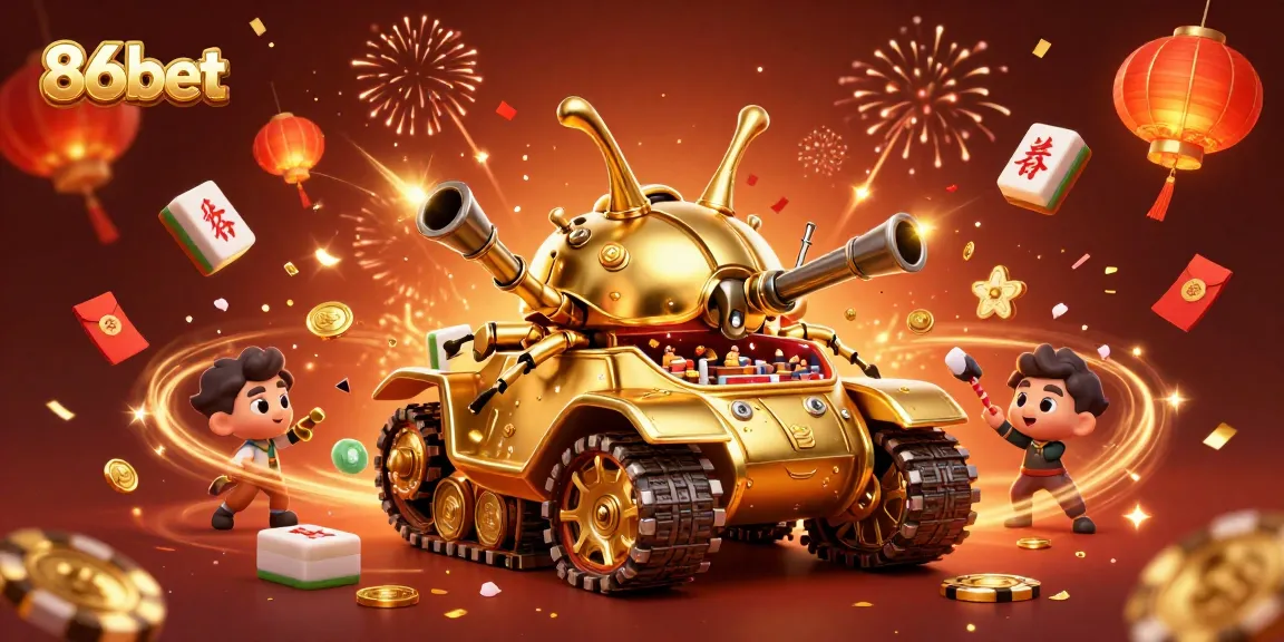 Experience dynamic gaming action at 86bet's vibrant casino with confetti cannons and lucky charms.