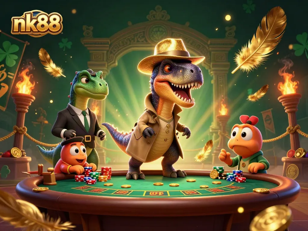 Engage in thrilling gameplay with nk88 amidst vibrant 3D casino characters and dynamic elements.