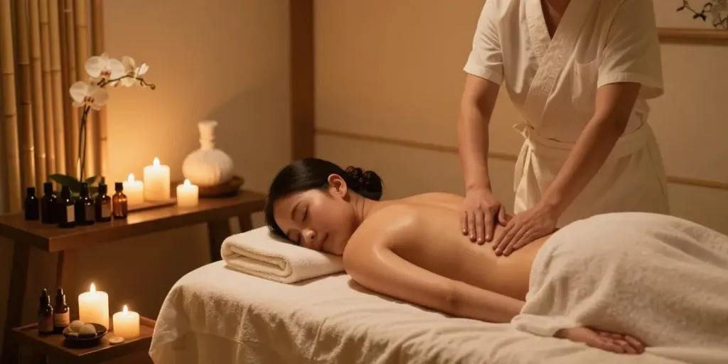 Nuru massage NYC experience in a luxurious spa treatment room, showcasing relaxation and rejuvenation.