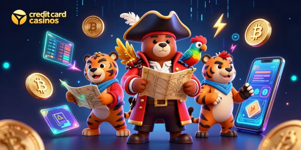 Experience excitement at credit card casinos with lively characters and dynamic gaming elements.
