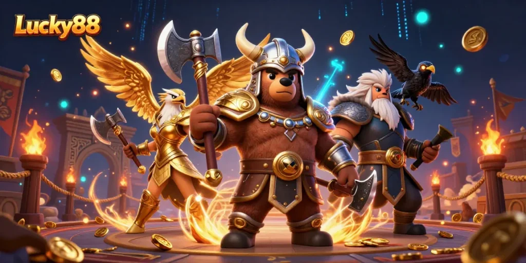 Experience the excitement of Lucky88 with unique game elements captured in vibrant 3D art.