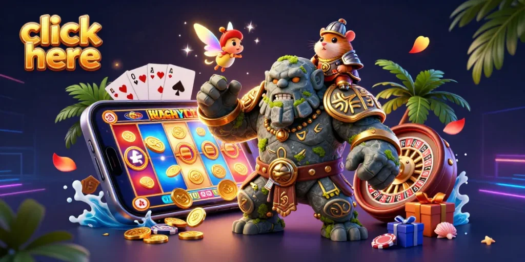 Try your luck on a slot game while clicking here with a golem and fairy magic.