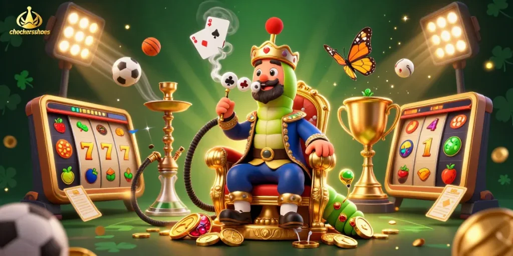 Experience the fun at chockersshoes with lively slot reels and golden coins swirling around players.