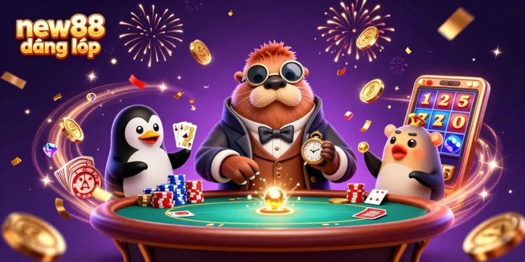 Experience the excitement of new88 đăng nhập with this vibrant underwater casino scene showcasing a poker table.