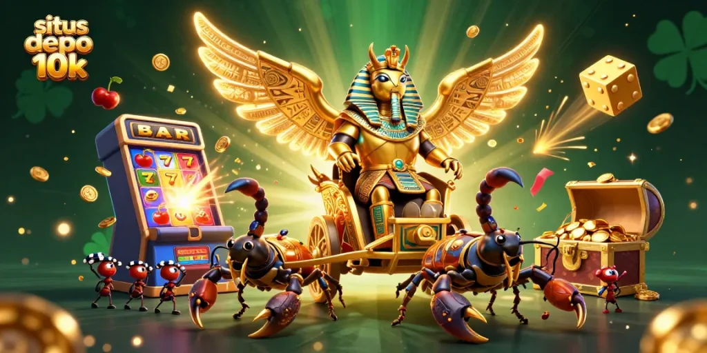 Experience the excitement of situs depo 10k with vibrant casino elements in a dynamic 3D scene.