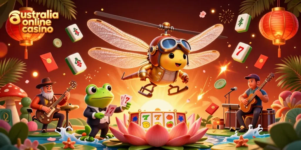 Engage with the vibrant world of the australia online casino showcased in a lively 3D scene.